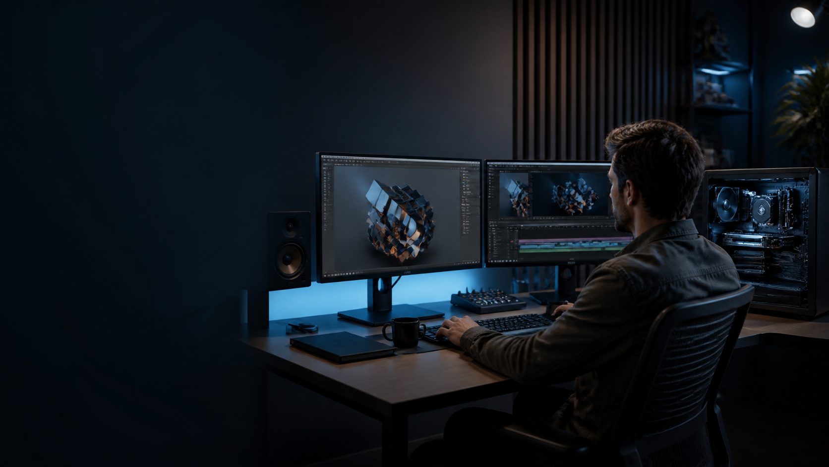 Creative professional working at a high-performance workstation